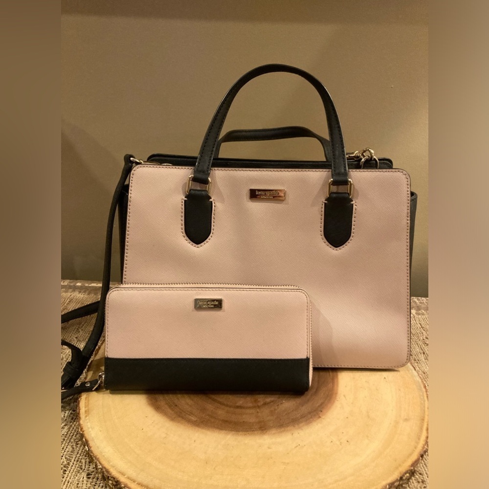 Kate Spade NY LAUREL WAY REESE SATCHEL Crossbody Pink-Black Wallet &‎ Bag…